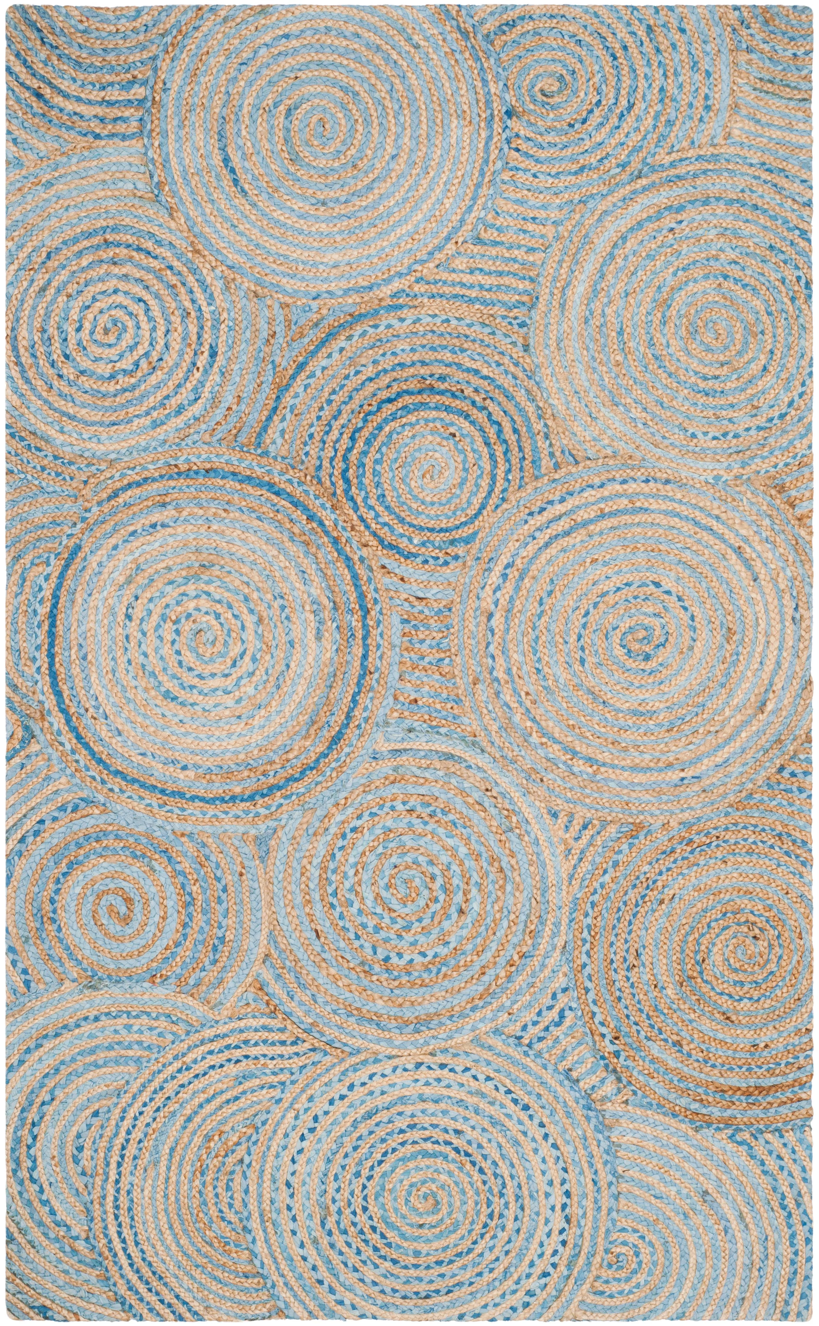 SAFAVIEH Cape Cod Aindreas Geometric Braided Jute Area Rug, 4' x 6', Natural/Blue