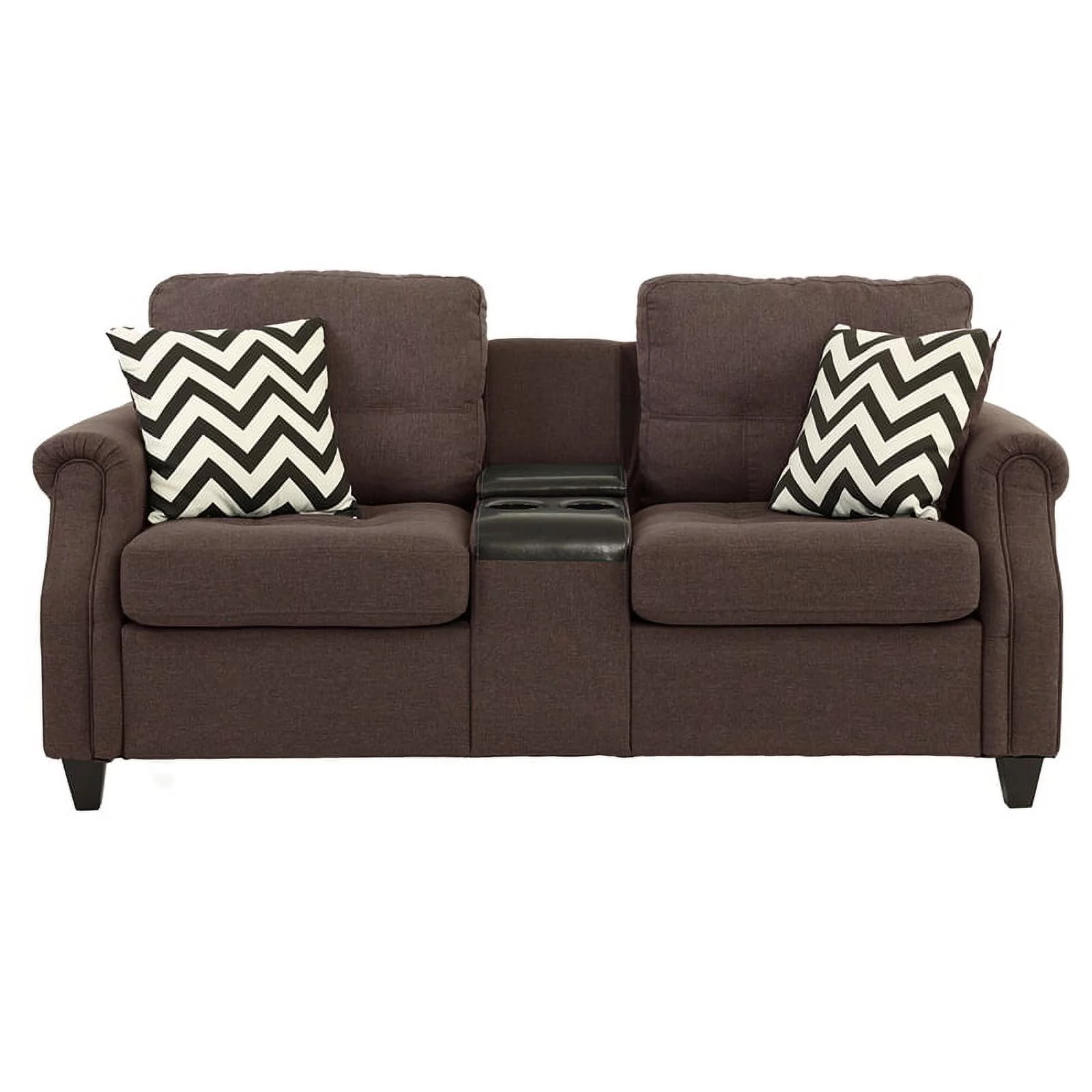 Poundex 2 Piece Fabric Sofa Set with USB Console in Dark Coffee