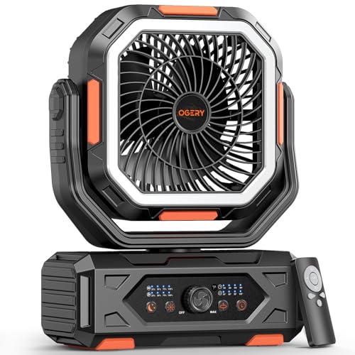 OGERY F11 Camping Fan, Portable Rechargeable Fan with 20000mAh Battery Powered, Stronger Wind, Stepless Speed Regulation, Fast Charging for Tent, Travel, Car, Outdoor Camping Essentials