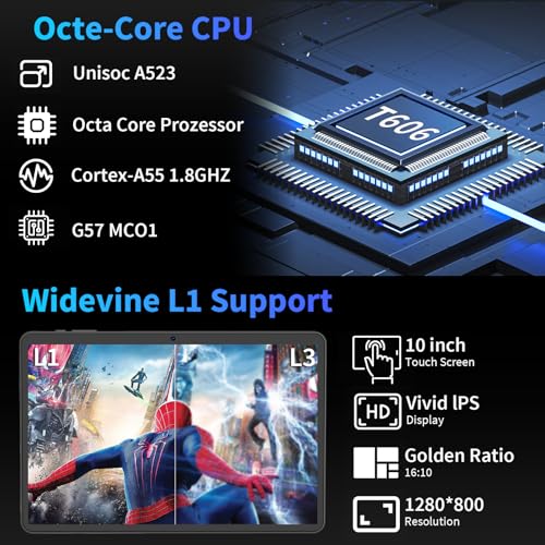 Android 15 Tablet with Keyboard, 26GB+256GB(2TB Expand), 10.1 Inch Tablet 8000 mAh Battery, BT 5.0, 5G WiFi, Widevine L1, Dual Camera, 2 in 1 Tab with Mouse, Case, Stylus(Black)