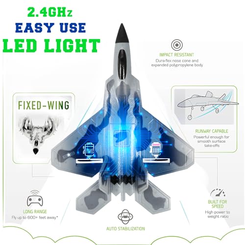 RC Jet Plane 2.4GHz Remote Control Airplane Gift for Kids and Adults - New Planes Model Led Light Aircraft Fighter Army Toy with Extra 3 Battery, Easy to Flying Toys for Boys and Girls