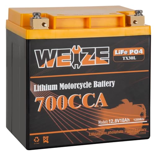 Weize Lithium YTX30L-BS, 700A Lithium LiFePO4 YTX30L Motorcycle Battery, 12V 10AH ATV, UTV, Jet Ski, Scooter, Lawn Mower, Tractor, Generator Battery, Built-in Smart BMS