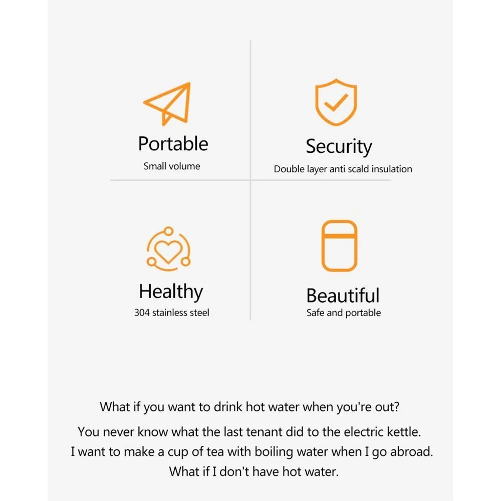 400ML Thermos Travel Water Boiler Smart Water Kettle Coffee Tea Thermal Cup Electric Kettle WHITE US