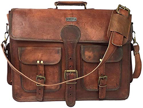 cuero Leather Messenger Bag for Men, 18 Inch Laptop Crossbody, Vintage Handmade Leather Shoulder Satchel Bag for Men, Full Grain Business Briefcase for Office/Work/Travel - Dark Brown