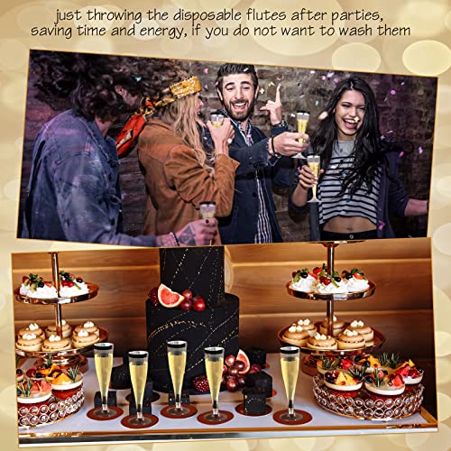 Zubebe 100 Pcs Plastic Champagne Flutes 4.5oz Classic Champagne Clear Plastic Cups Wedding Party Toasting Cocktail Cups Bulk Home Toasting Drinking Party(Blue)