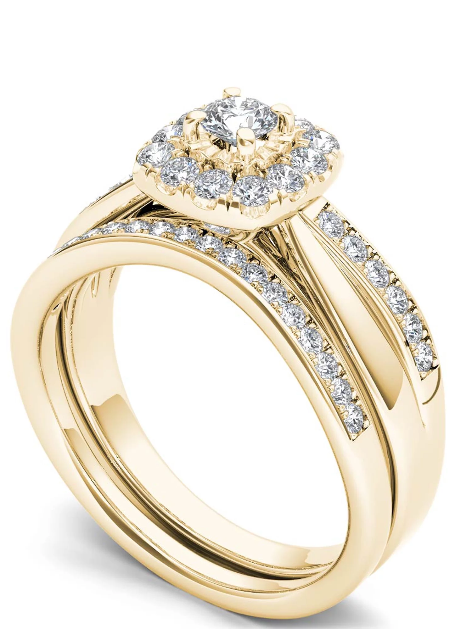 Imperial 5/8Ct TDW Diamond 14k Yellow Gold Halo Bridal Set (H-I, I2)