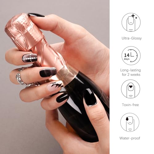 DANNI & TONI Semi Cured Gel Nail Strips Christmas Santa Claus Snowflakes Cat Eye Gel Nail Wraps 28 Stickers | Mistletoe Meow