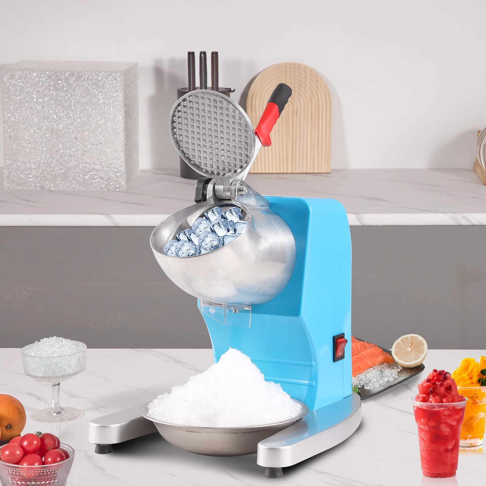 BENTISM Electric Ice Crusher Machine 220LBS/Hr Snow Cone Maker Shaved Ice 300W