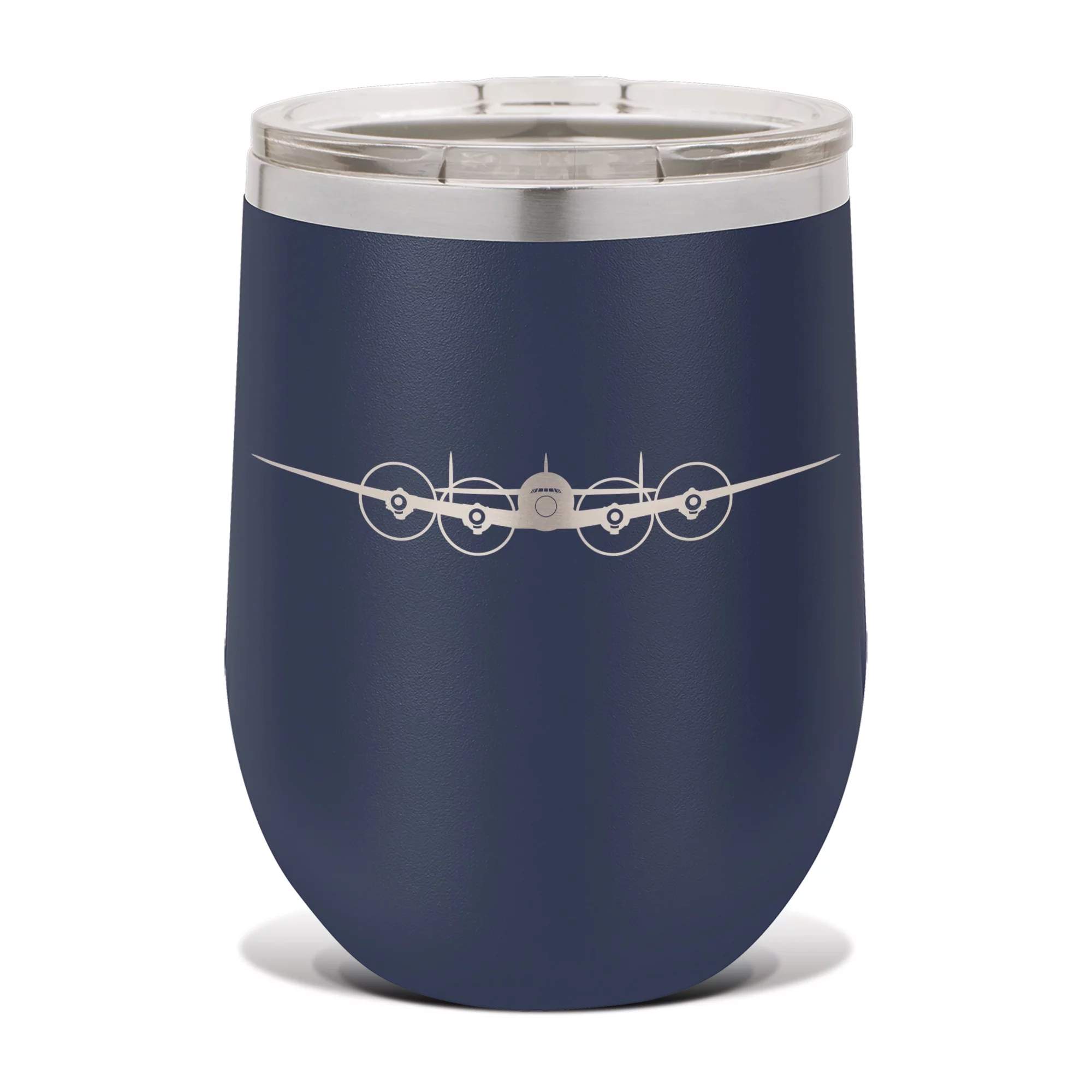 C-121 Constellation Wine Tumbler 12 oz - Laser Engraved - Stainess Steel - Vacuum Insulated - Double Walled - Wine Glass - Stemless - Drinkware Clear Lid - c121 military transport - Navy