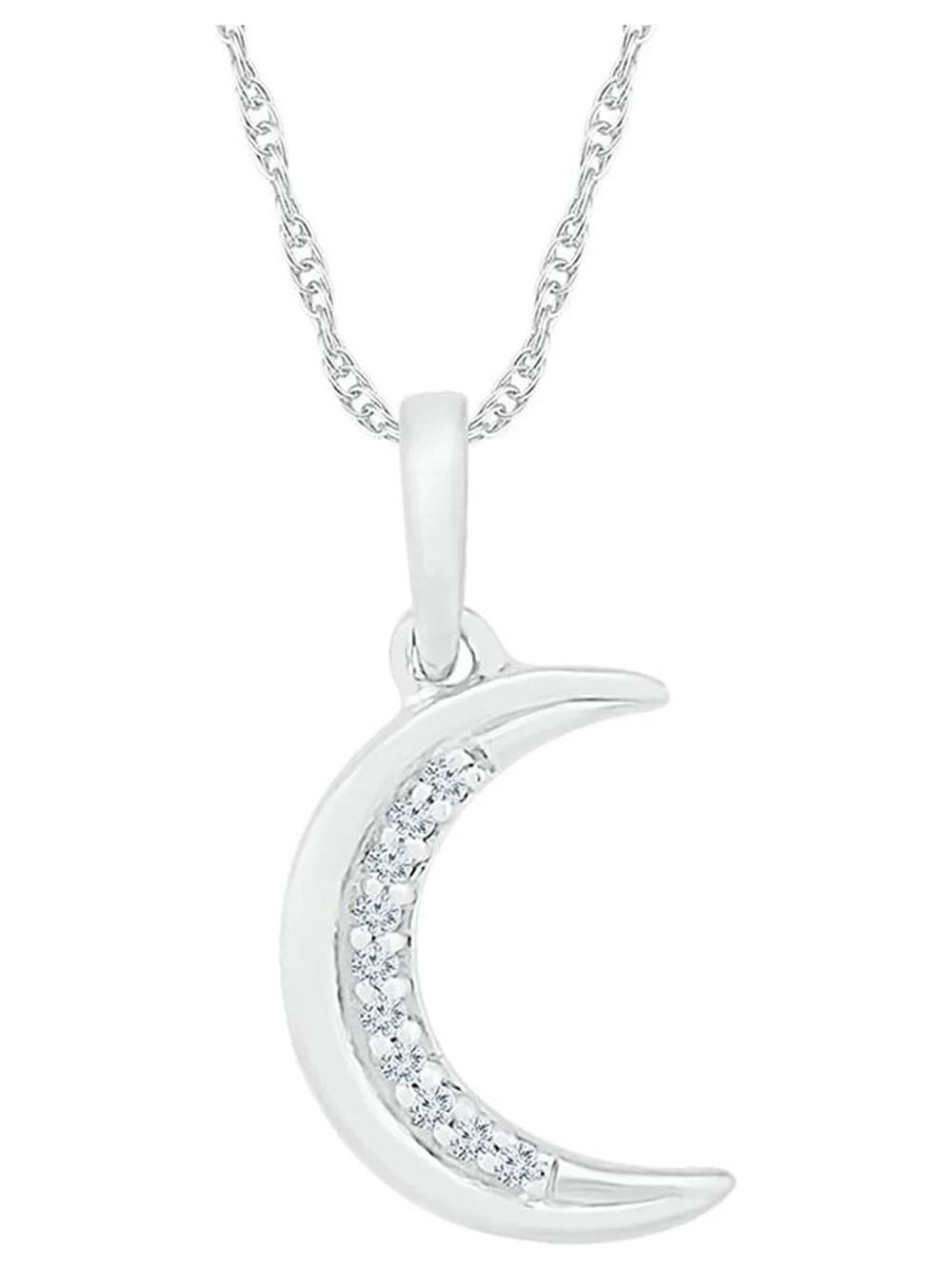 L U DIAMONDS 10k White Gold Diamond Crescent Moon Star Pendant .03 Ctw
