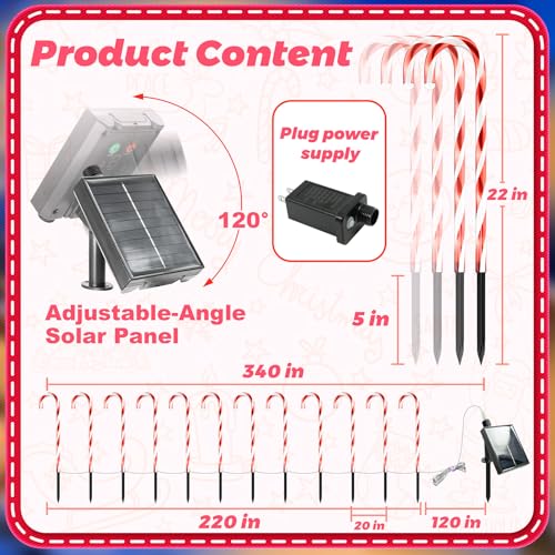 Solar Christmas Decorations Outdoor: 12 Pack Red Candy Cane Pathway Lights - 21