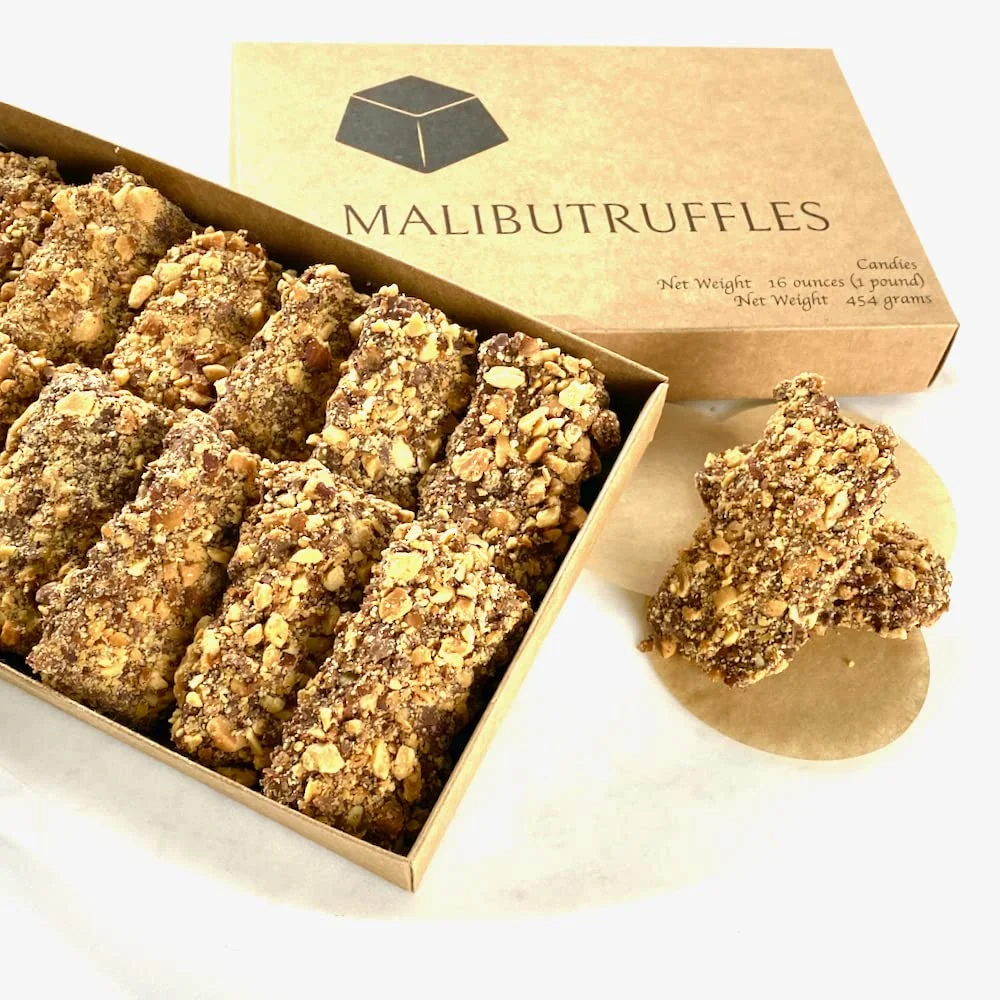 MalibuGift Gourmet English Toffee Candy rolled in Dark Chocolate and Roasted Almonds.