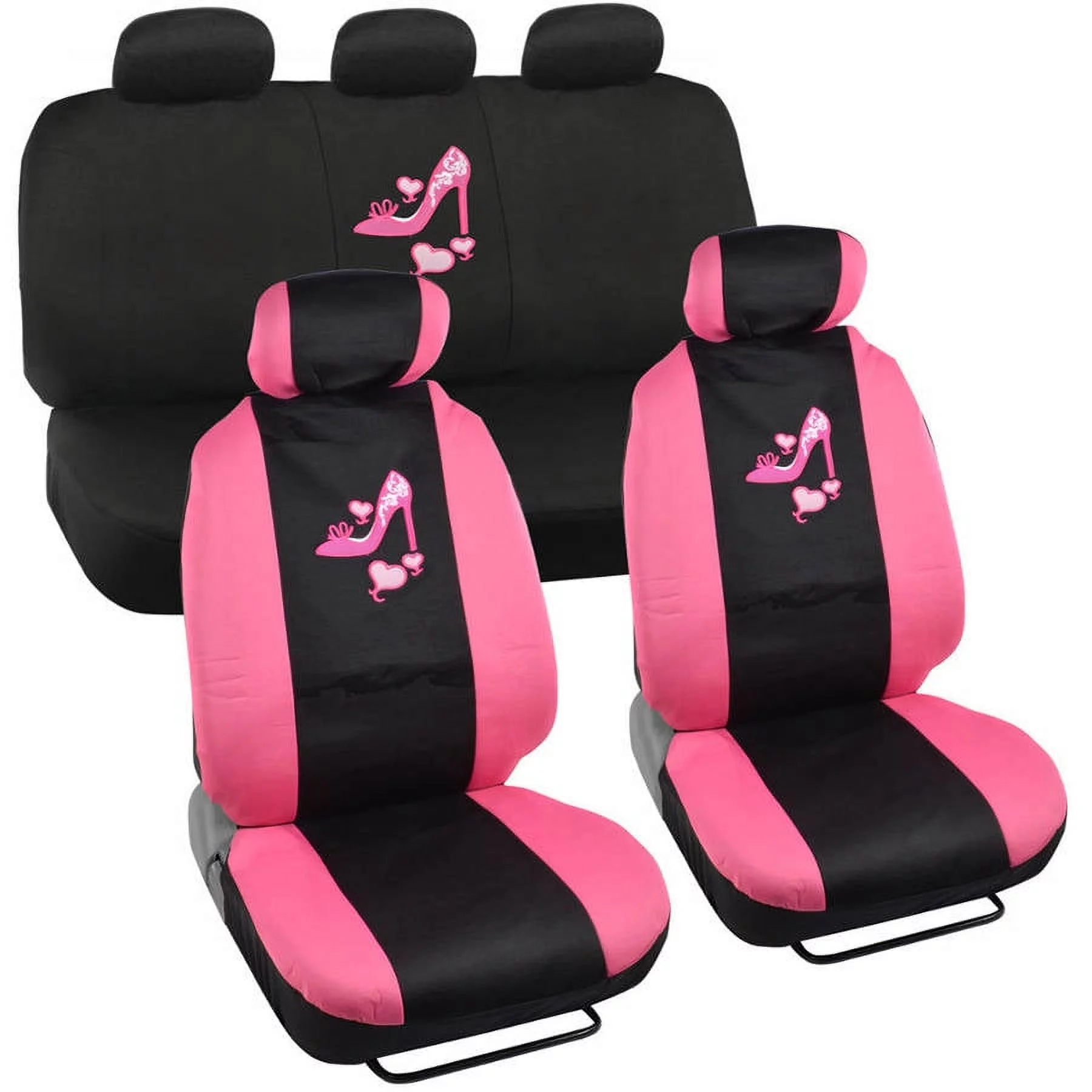 BDK Pink Love Heel Design Seat Covers for Car, SUV, Van and Truck, 9pc