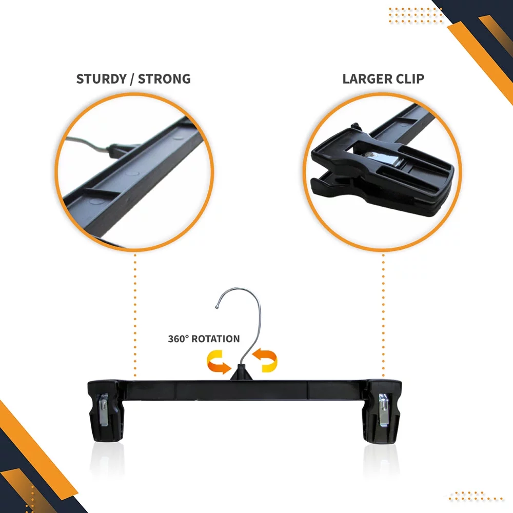 Hanger Central Plastic Pants & Skirt Hangers with Padded Pinch Clips, 10 in, 50 Pack