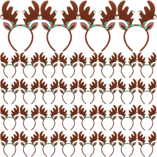36 Pcs Christmas Reindeer Antler Headbands with Bell Deer Ears Headband Costume Bulk Felt Antlers Hair Hoop Decor(Classic Style)