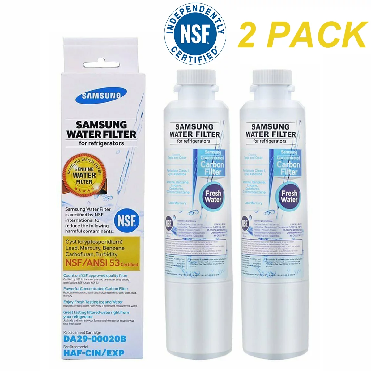 DA29-00020B Refrigerator Water Filter, Replacement for Samsung DA29-00020B, HAF-CIN/EXP, Pack of 2