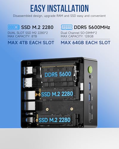 GMKtec M5 Plus Mini PC, AMD Ryzen 7 5825U (Upgraded 7430U/ 5700U), 16GB RAM&512GB PCIe3.0 SSD Desktop Computer with Dual 2.5G LAN, BT 5.2, WiFi 6E, Triple Display/Home & Office