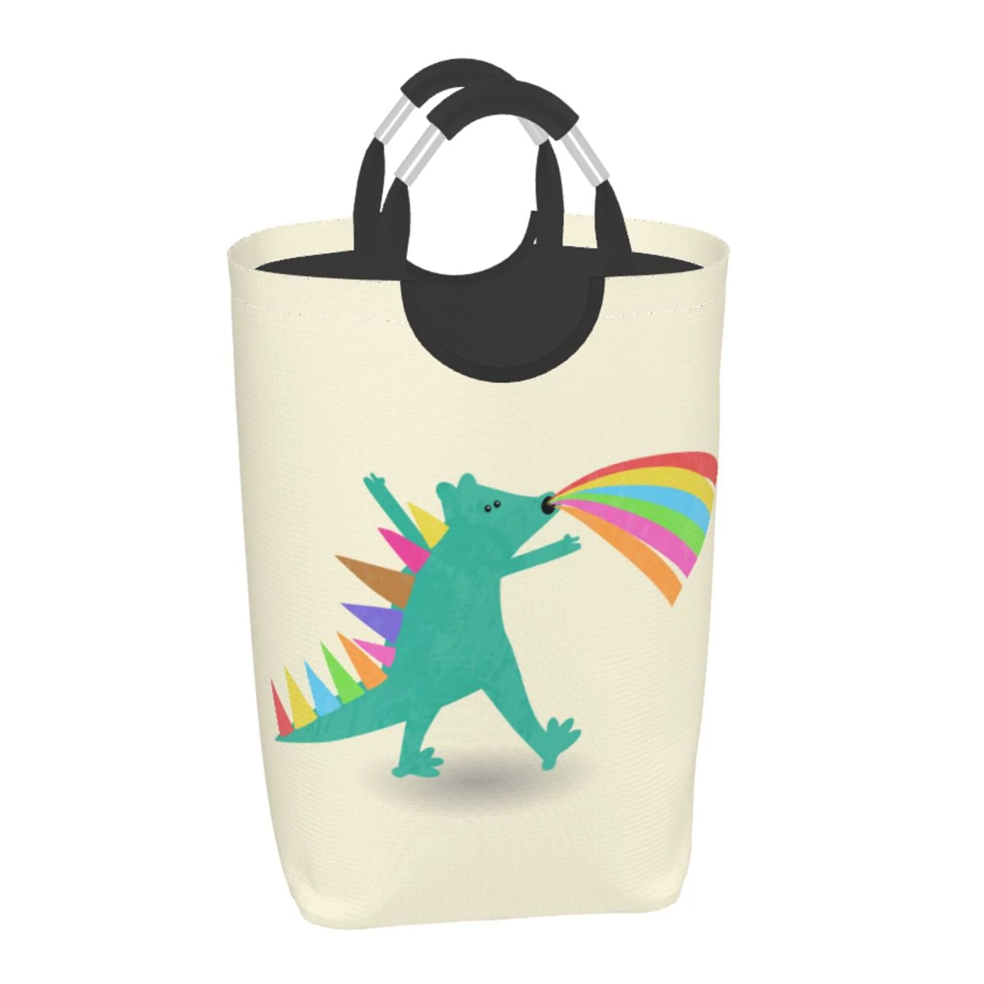 TEQUAN 50L Large Rectangular Laundry Hamper with Aluminum Handles, Funny Beast Dinosaur Prints Waterproof Foldable Dirty Clothes Basket