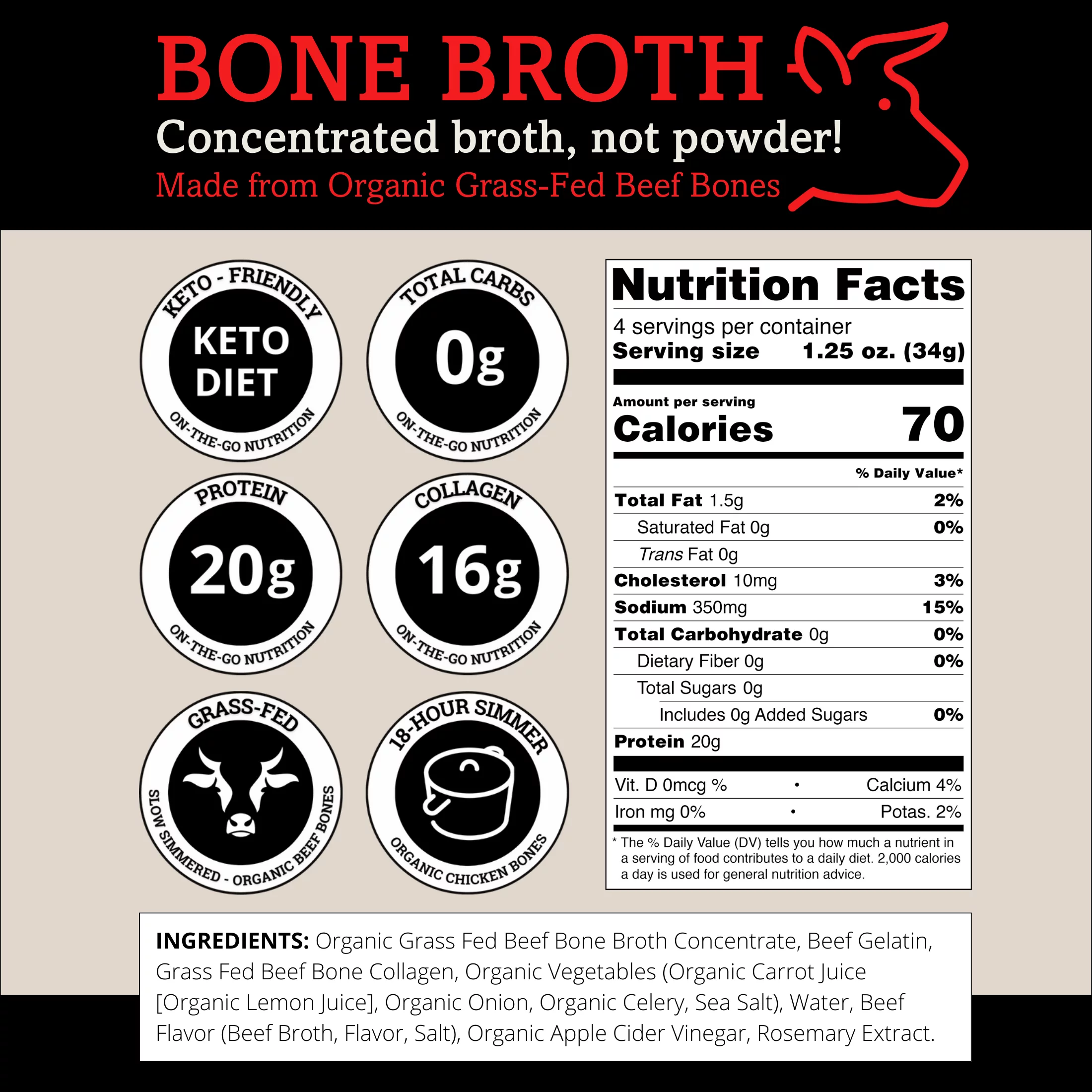 Brite Start Bone Broth Single Serve Concentrate - Beef - 4 Count