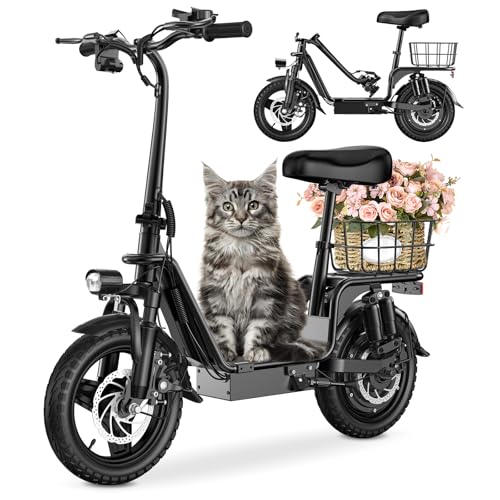 Adults Electric Scooter with Seat, 48V 10.4AH Foldable Electric Scooter,14