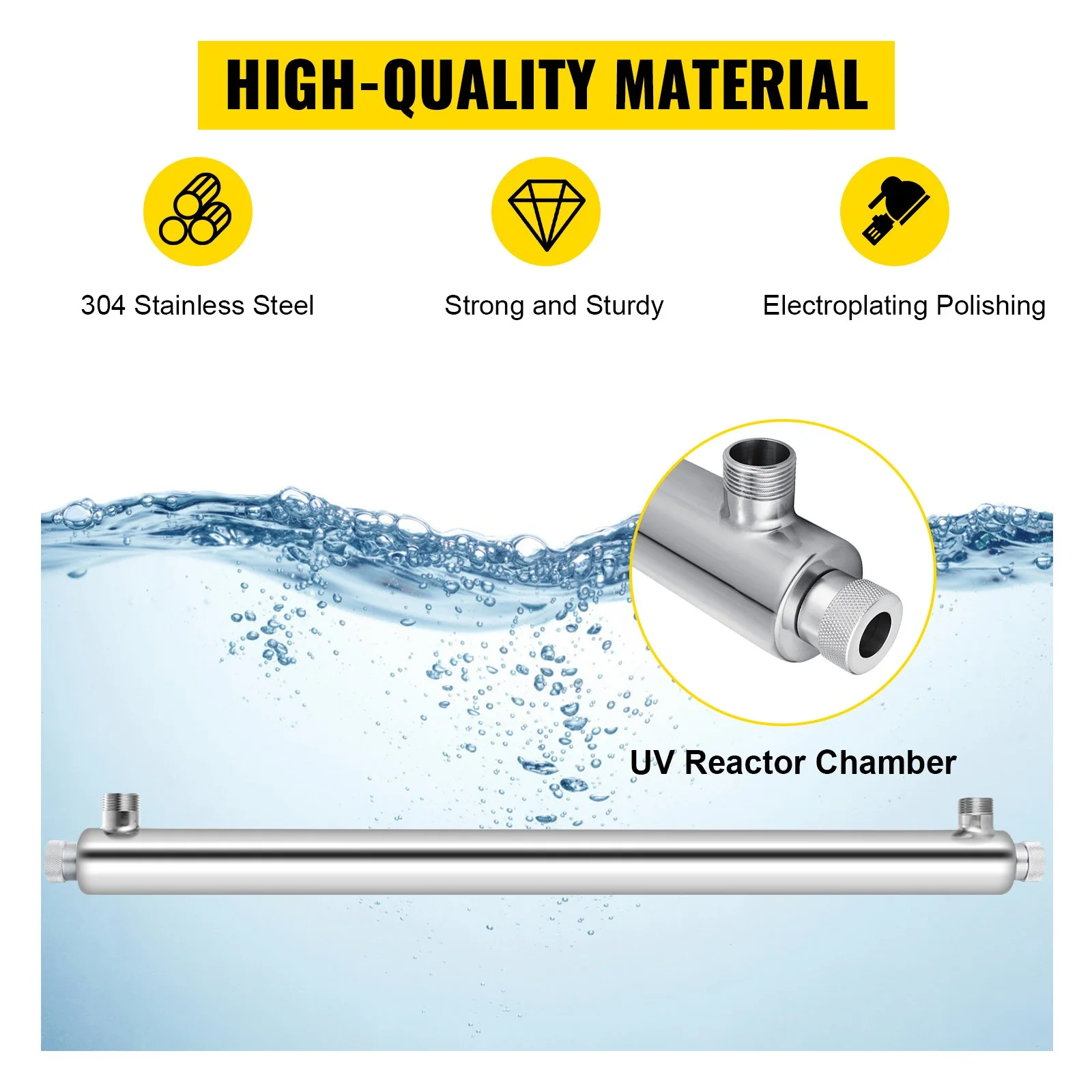 VEVOR UV Water Purifier Sterilizer Filter, 12GPM 110V 55W for Whole House Water Purification