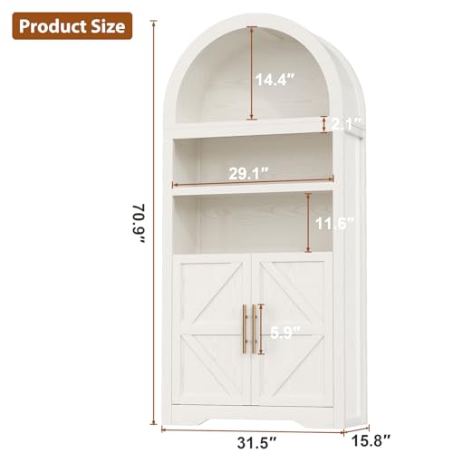 Kitchen Pantry Cabinet, Arched Bookshelf Bookcase China Pantry Storage Cabinet with Drawers Doors and Shelves,71“ Tall Food Pantry Funiture for Living Room,Dining Room (Brown)