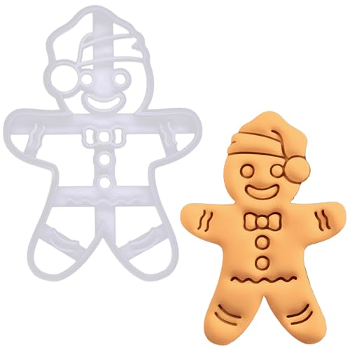 BAKERLOGY Xmas Gingerbread Man with Santa Hat Cookie Cutter - Bake Christmas cookies - Detailed Biscuit Cutter Design for Baking and Crafts, ideal on fondant, dough, clay