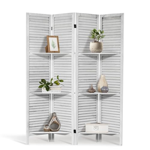 6 Panel Room Divider with Pegboard Display 5.6FT Wood PegBoard Room Dividers, Folding Privacy Screens Portable Freestanding Partition Wall Divider for Art Shows & Room Separation, White