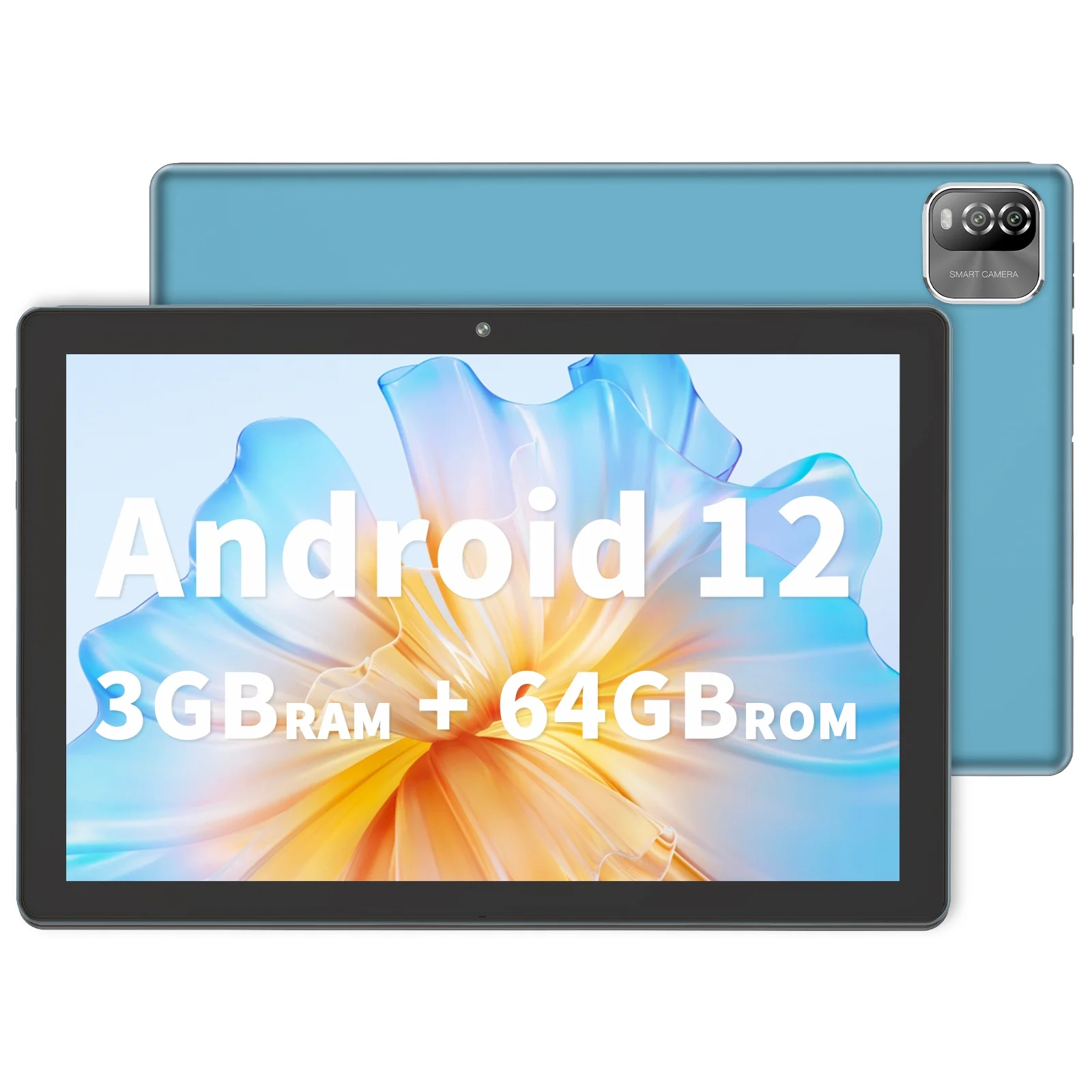 BaKen Android 12 Tablet 10 inch, 3GB RAM 64GB Storage, WIFI 6, 1280x800 IPS Display Tablets, Dual Camera, 6000mAh, Google GMS Certified, Blue