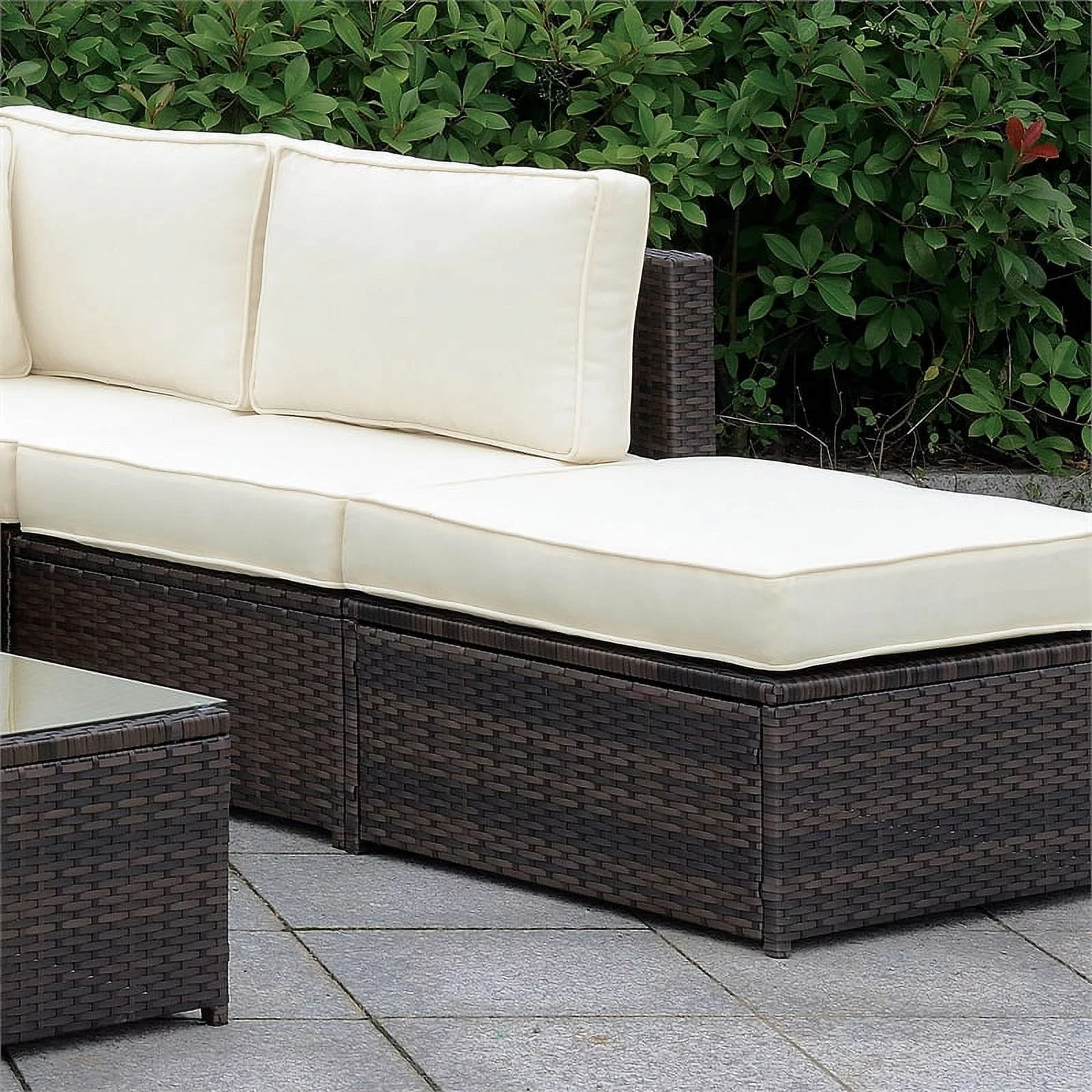 Furniture of America Daley Rattan Patio Armless Chair in Brown and Beige