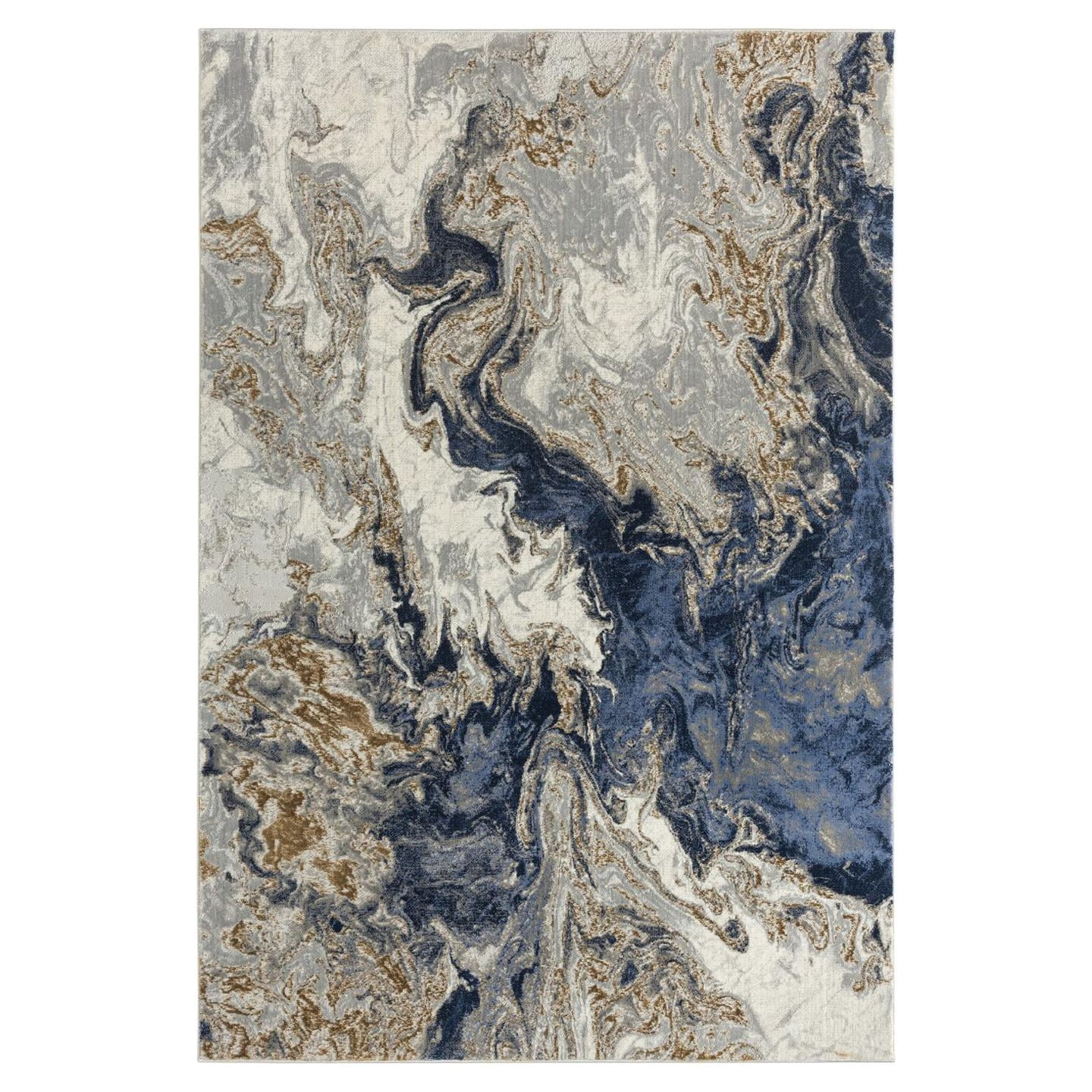 Luxe Weavers Marble Swirl Collection Blue Abstract 8x10 Area Rug Gold (7'4