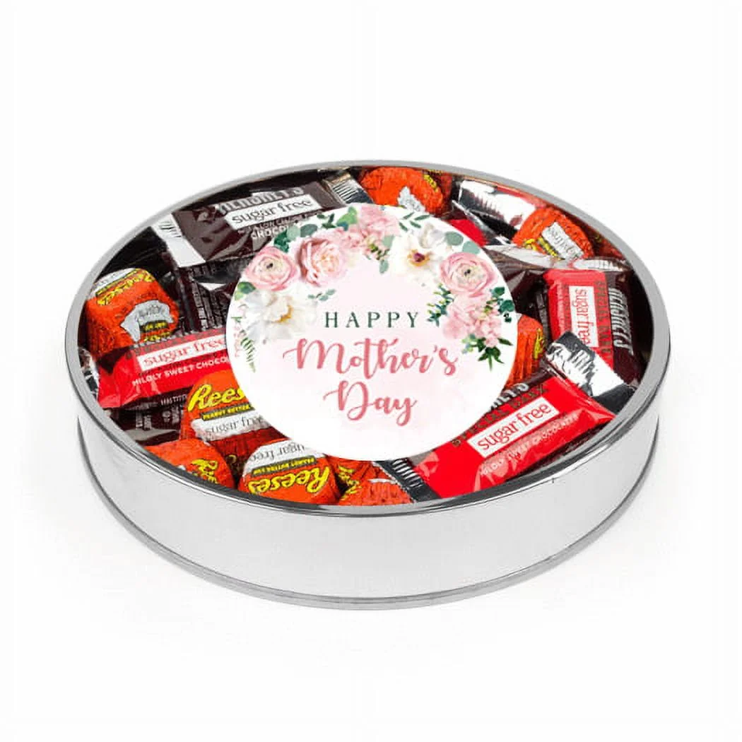 Mother's Day Sugar Free Chocolate Gift Tin Large Plastic Tin with Sticker - Flowers - By Just Candy