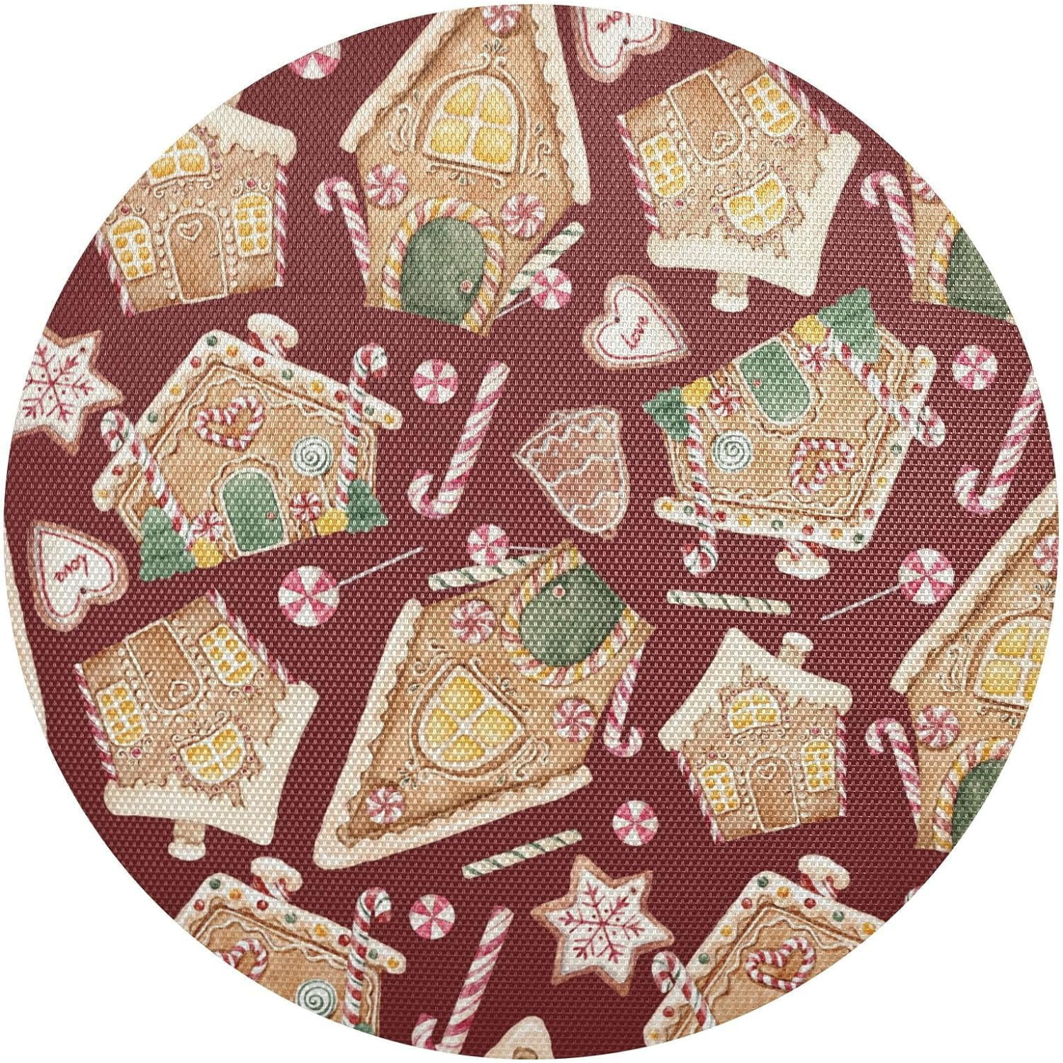 GZHJMY Christmas Gingerbread House Round Placemats Set of 6, Non-Slip PVC Table Mats Washable Heat Resistant Place Mats for Kitchen Dining Table Christmas Home Decor, 15.4 Inch Table Mat