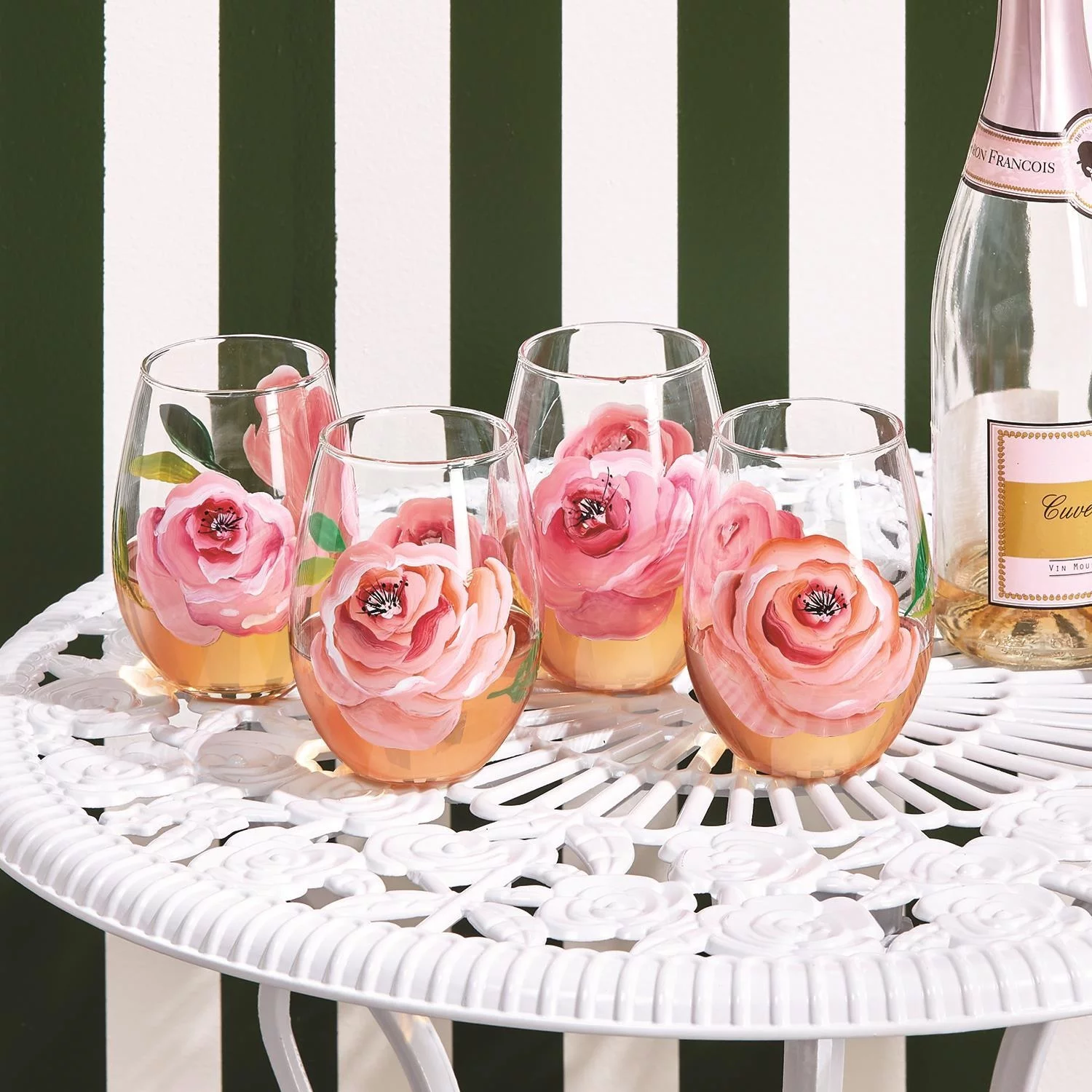 S/4 Roses Wine Glass Includes 4 Designs