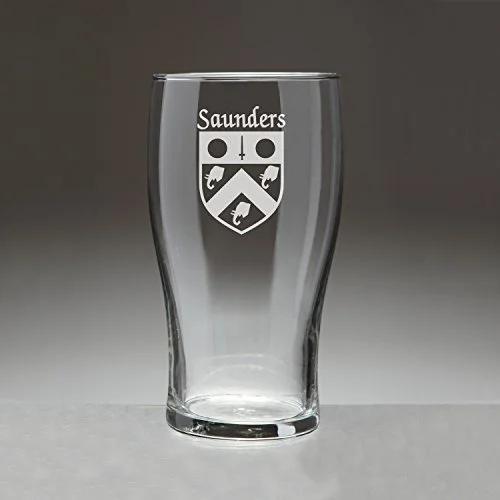 Saunders Irish Coat of Arms Tavern Glasses - Set of 4 (Sand Etched)