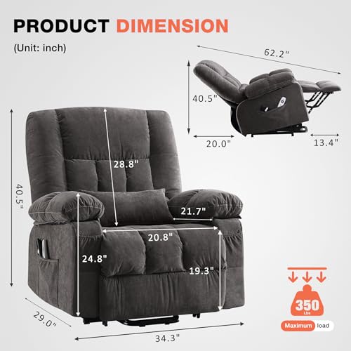 Power Lift Recliner Chair with Vibration Massage and Lumbar Heating for Elderly, Electric Lift Recliner Single Sofa with Side Pocket and USB Charge Port for Living Room