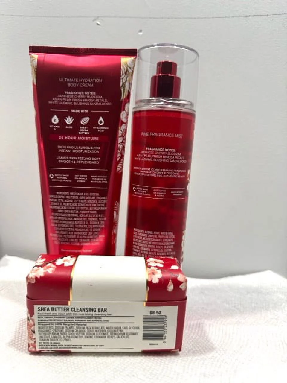 Bath & Body Works Japanese Cherry Blossom 3 Piece Gift (Ultimate Hydration Body Cream 8 oz., Fine Fragrance Mist 8 fl. oz., and Shea Butter Cleansing Bar 5 oz.)