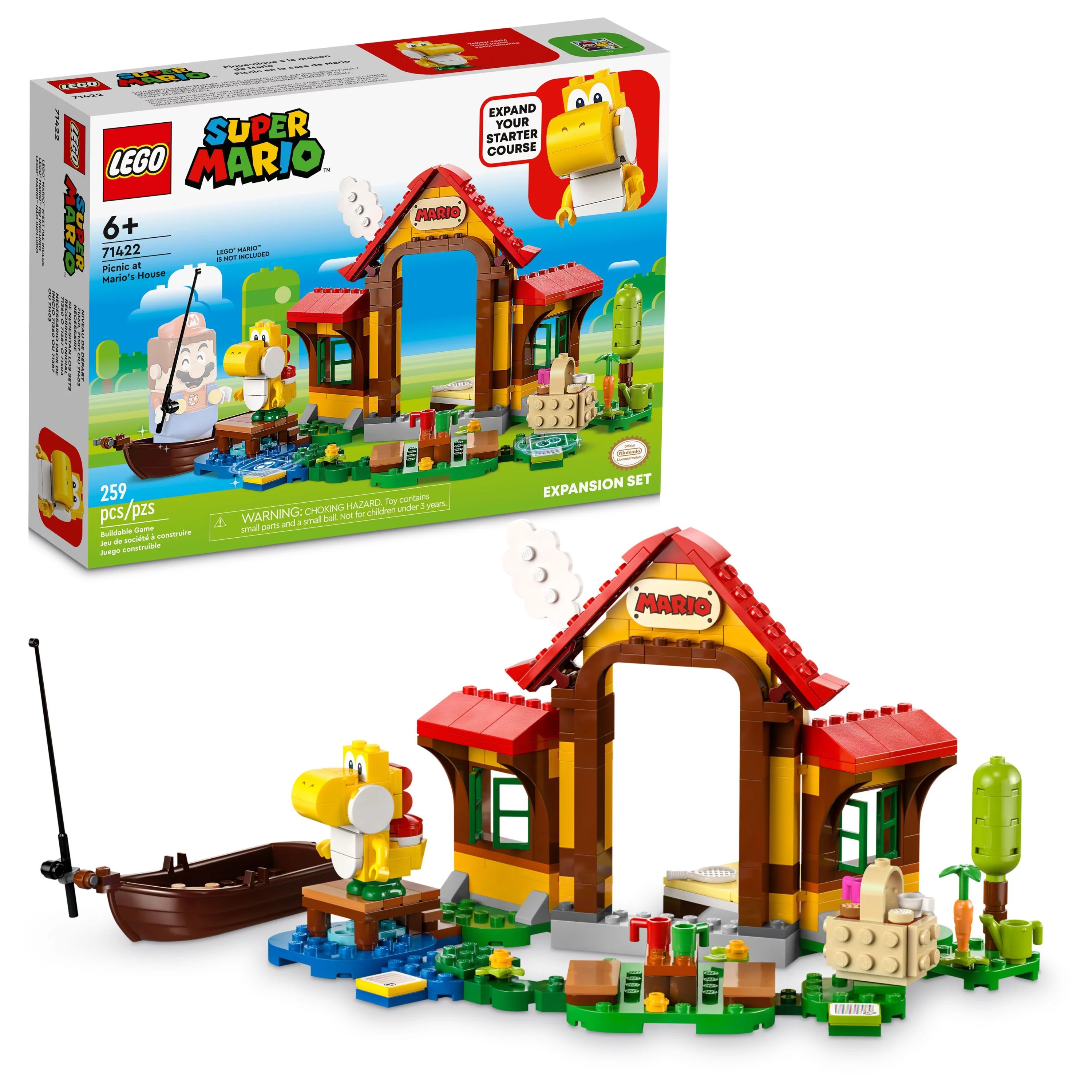 LEGO Super Mario Picnic at Mario’s House Expansion Set 71422, Collectible Playset with Yellow Yoshi Figure, Buildable Game Toy to Expand a Starter Course, Super Mario Birthday Gift for 6-8 Year Olds