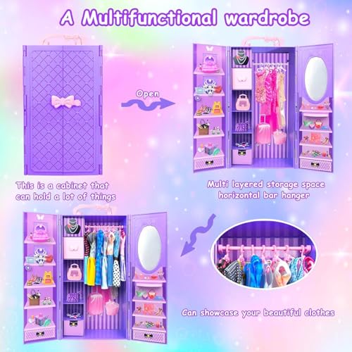 75 Pack Doll Clothes and Accessories with Doll Closet for 11.5 Inch Doll Fashion Design Kit Girl Doll Dress Up Including Wedding Dress Fashion Dress Outfits Tops and Pants Shoes Hangers Bags Necklaces