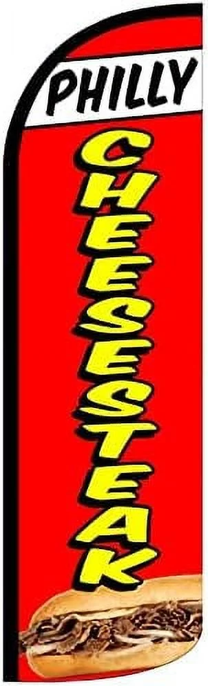 4Lessco PHILLY CHEESESTEAK - Windless Swooper Flag Feather Banner Sign 3X11.5 Ft Tall (Flag ) Rq