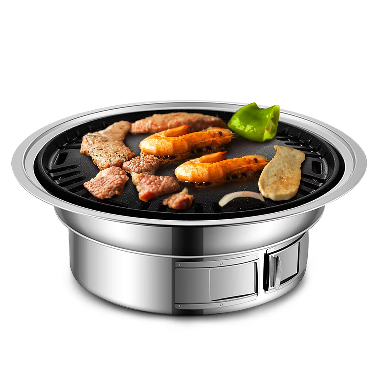 Walmeck Charcoal Grill Non-stick Korean Barbecue Grill Portable Stainless Steel BBQ Charcoal Grill Stove for Camping Cooking