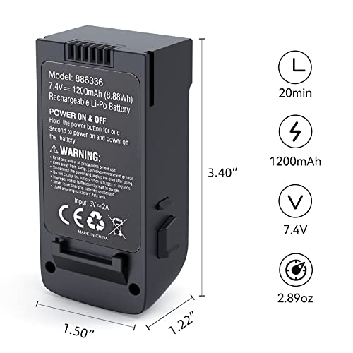 Ruko U11/U11S Drone Intelligent Flight Battery Replacement for U11/U11S RC Quadcopter Drone, 7.4V 1200mAh/8.88Wh Li-po Rechargeable Battery, Black