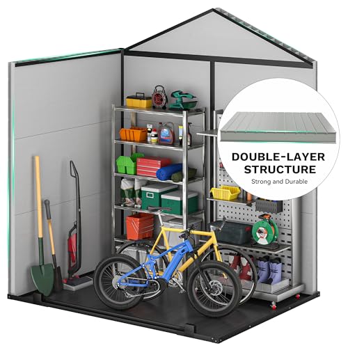 DWVO 6x4.4 FT Resin Storage Shed with Fence-Style and Side Windows, Lockable Door, and Vents for Garden, Backyard, Patio, Lawn, Brown