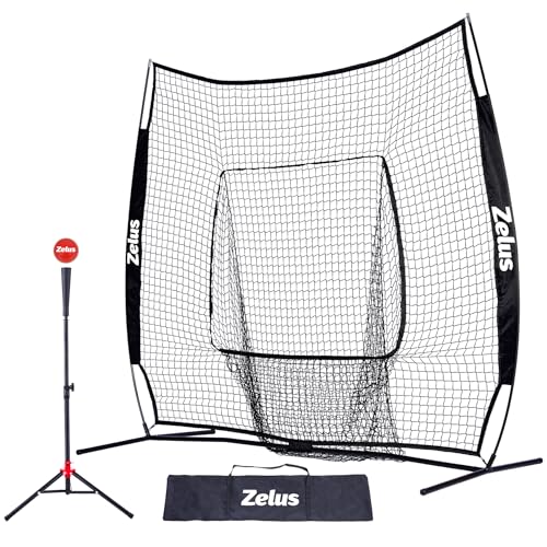 ZELUS 7x7ft Baseball Net, Baseball Softball Practice Net with Tee, Baseballs and Carry Bag for Batting Hitting and Pitching