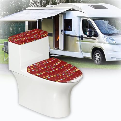 Christmas Bow Bell Toilet Tank Lid Cover and Toilet Seat Lid Cover 2 Pcs Set Toilets Covers with Elastic Cloth Fits Most Toilets Tanks & Lids