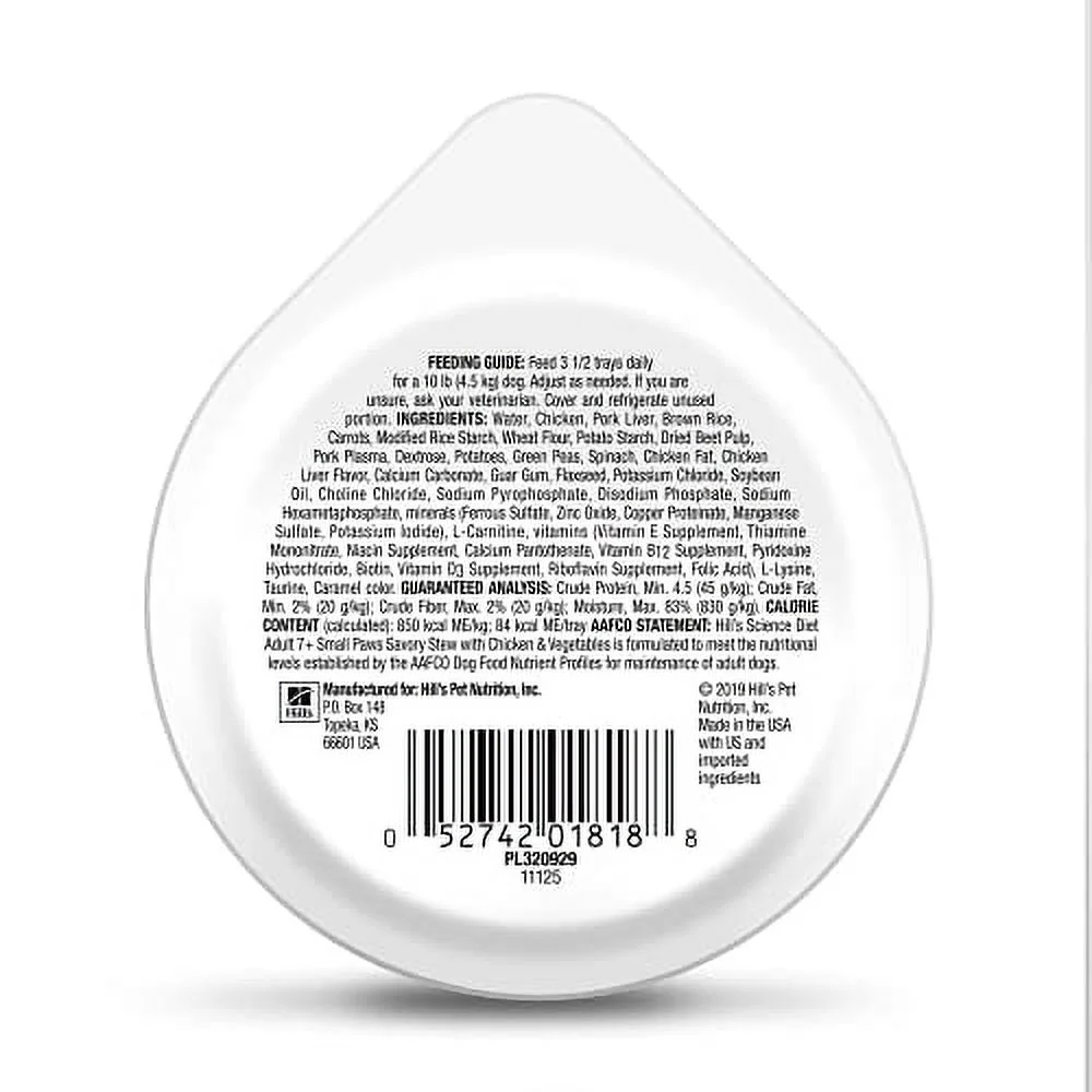 Hill Science Diet Wet Dog Food, Adult 7 Plus for Senior Dogs, Small Paws for Small Breeds