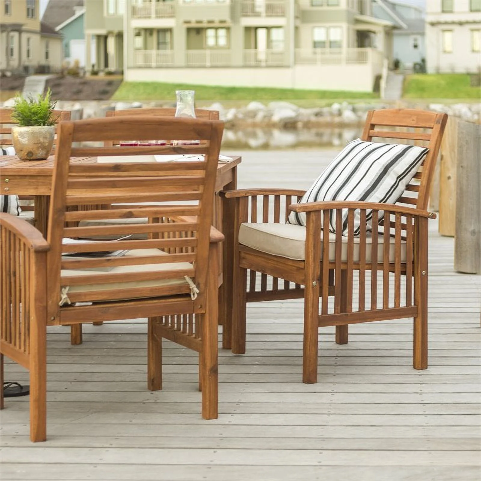 Pemberly Row Acacia Wood Patio 7-Piece Dining Set in Brown