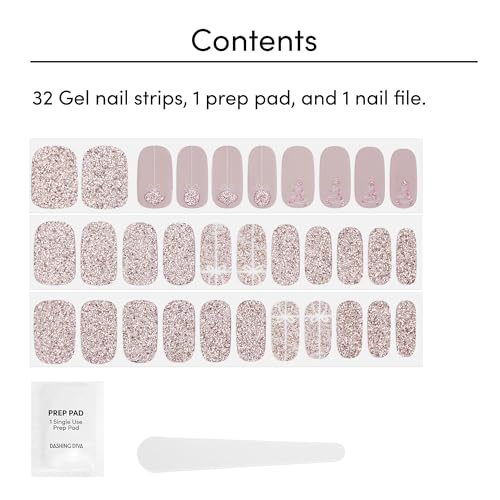 Dashing Diva Gloss Nail Strips - Santa Baby | UV Free, Chip Resistant, Long Lasting Gel Nail Stickers | Contains 32 Nail Wraps, 1 Prep Pad, 1 Nail File
