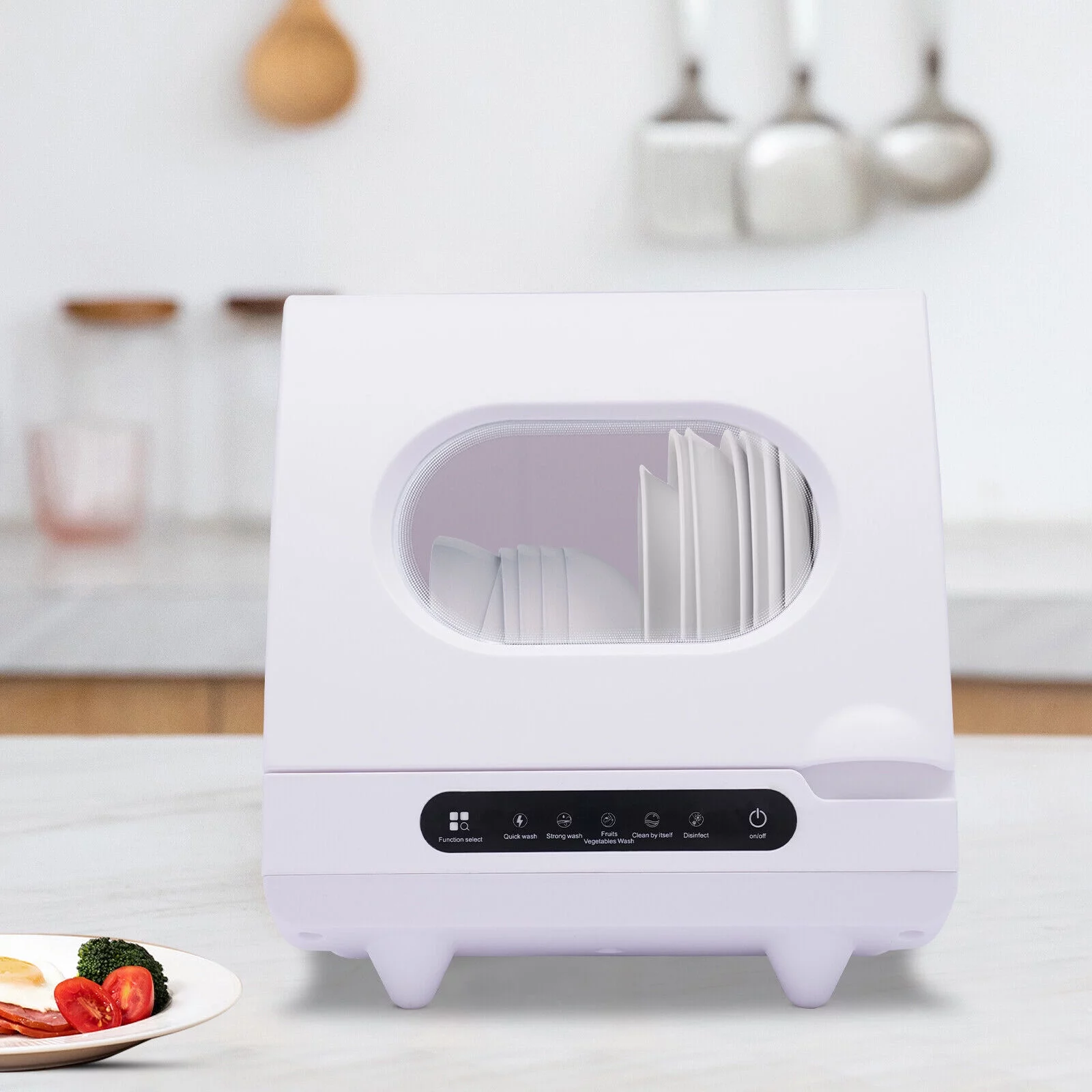 Fichiouy Countertop Dishwasher Dish Rack Drain Washing Plates Washer for Kitchen Boat 1200W