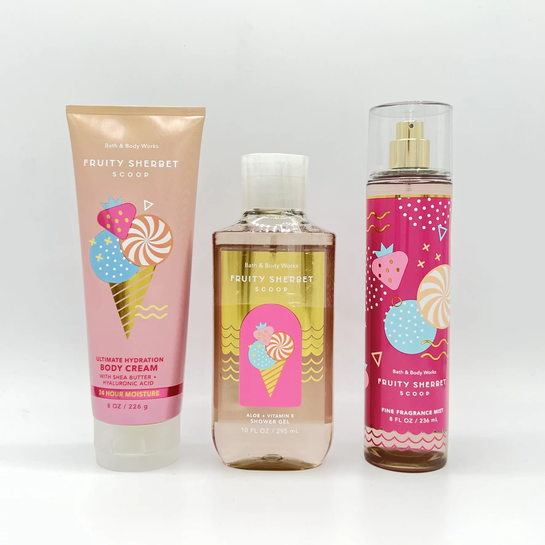 Bath & Body Works Fruity Sherbet Scoop Body Cream, Shower Gel and Fine Fragrance Mist 3-Piece Bundle